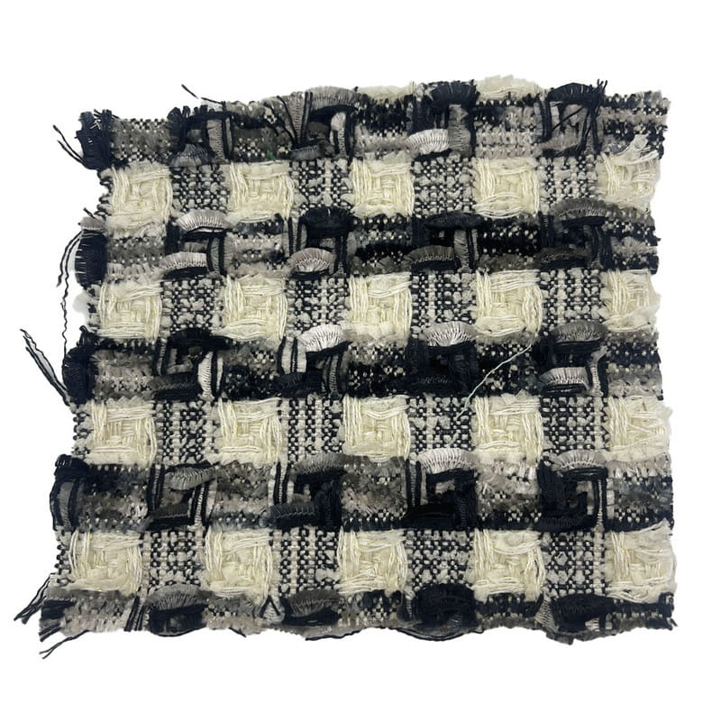 কোট 22042 এর জন্য বিলাসবহুল কালো ধূসর ফাইন টেক্সচার প্লেড বোনা টুইড কাপড়