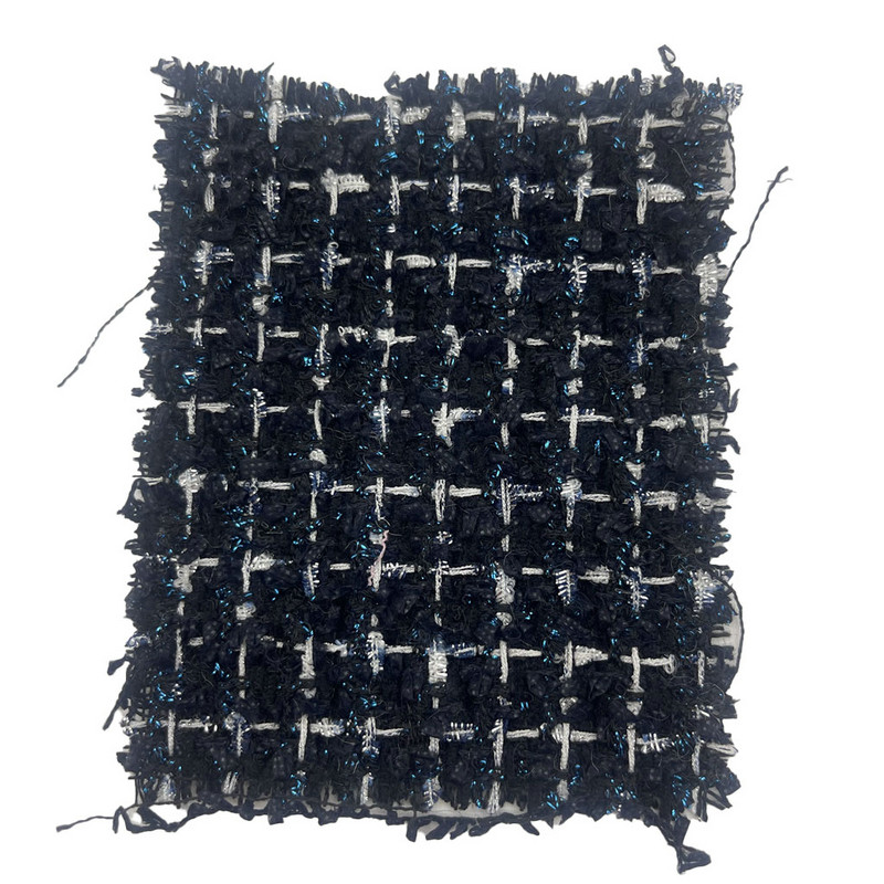 নীল ধাতব মিশ্রণের সাথে বিলাসবহুল গাঢ় নীল মহিলাদের পোশাকের জন্য টুইড কাপড় চেক করুন 23511