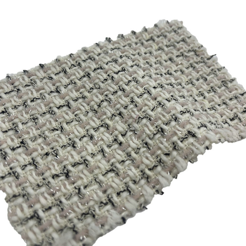 23523 পোষাকের জন্য হালকা গোলাপী চেক ধাতব টুইড ফ্যাশন কাপড়